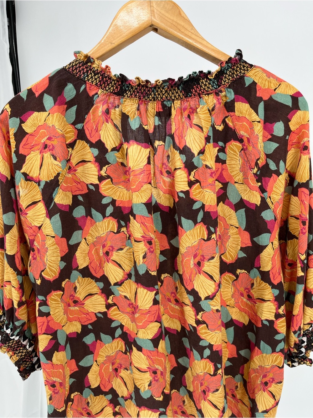 Sundance XL 100% Cotton Floral Peasant Blouse Boho Embroidered V-Neck Fall Top - Picture 10 of 10